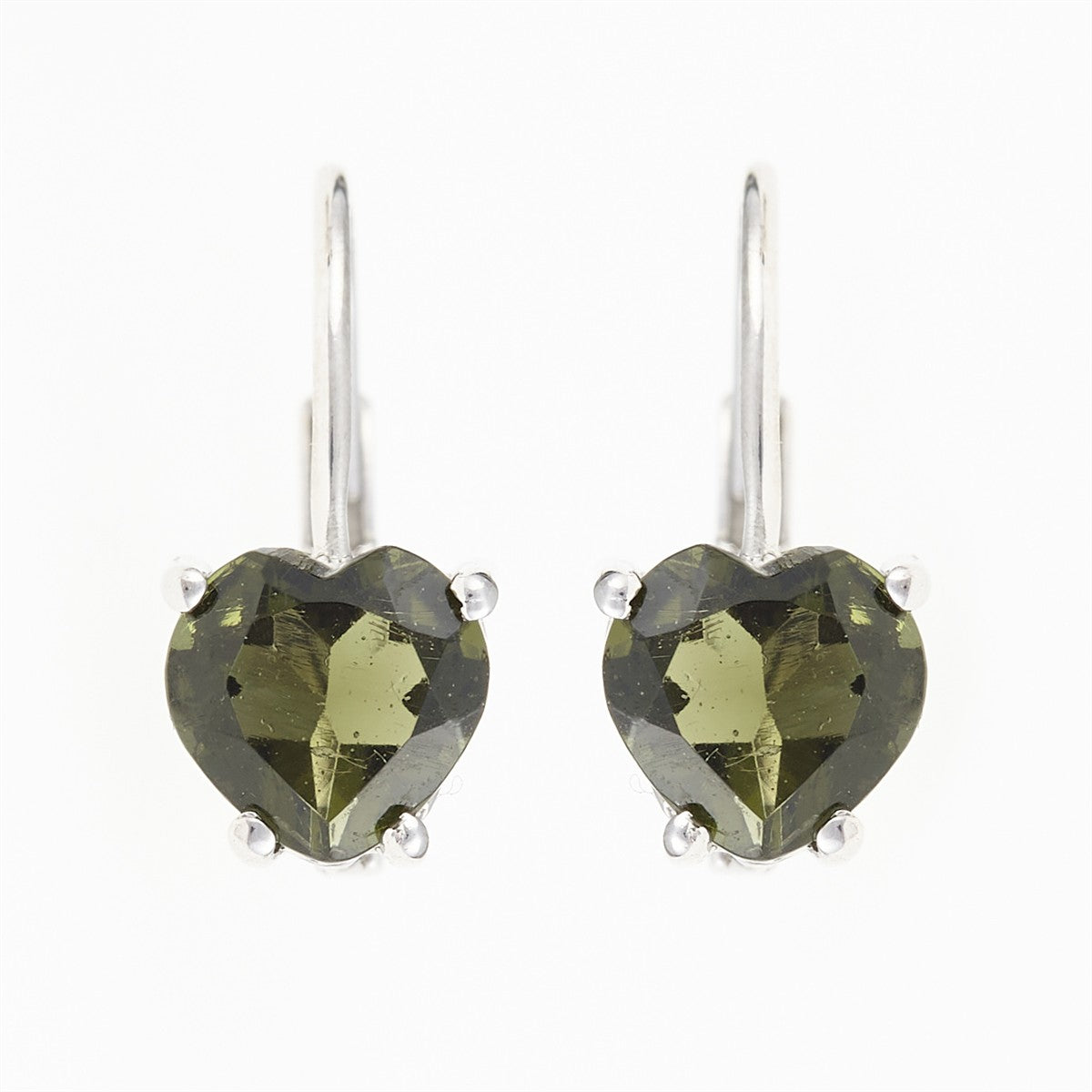 Silver earrings with moldavites - heart 152-4