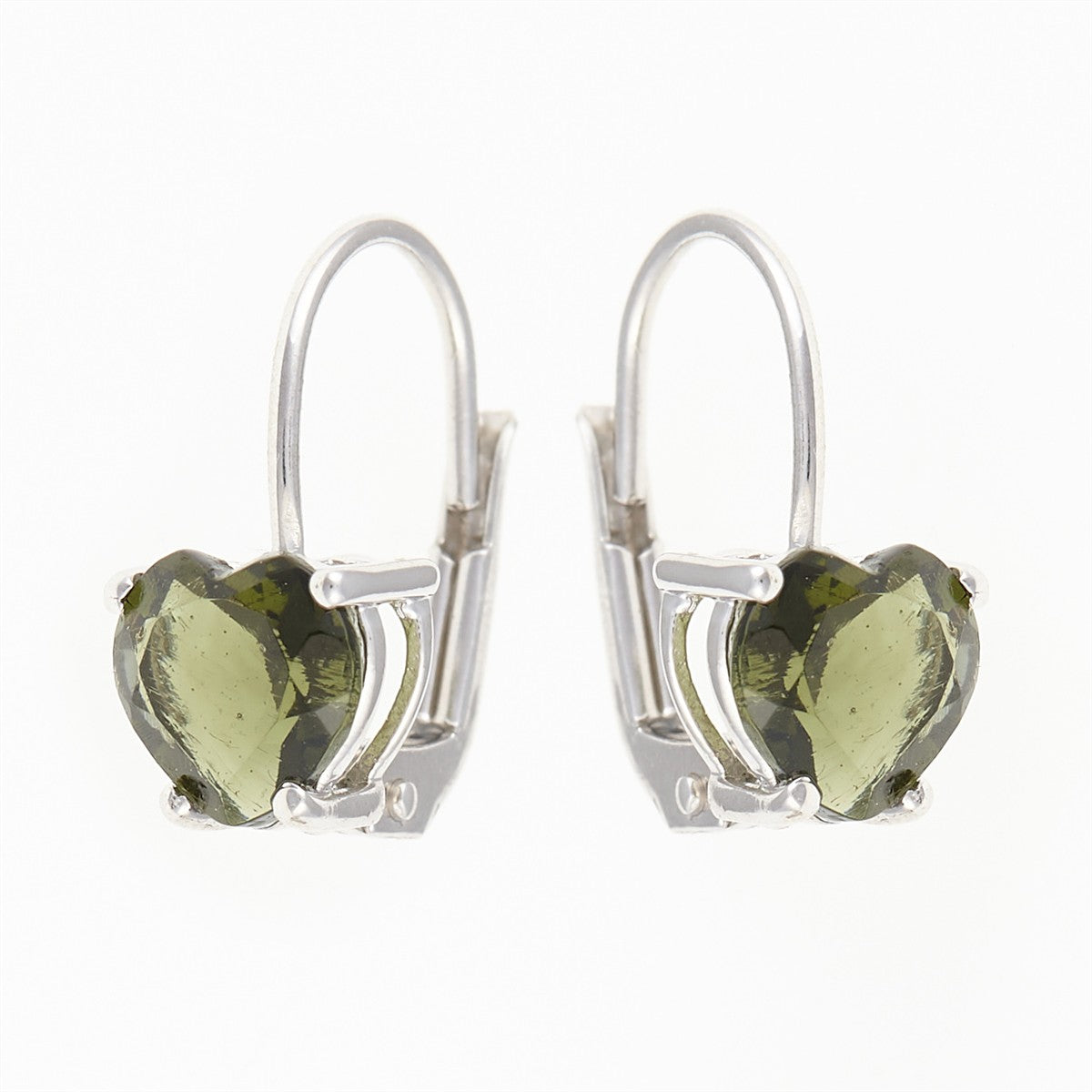 Silver earrings with moldavites - heart 152-4