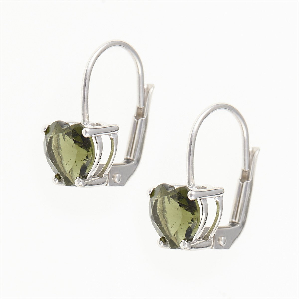 Silver earrings with moldavites - heart 152-4