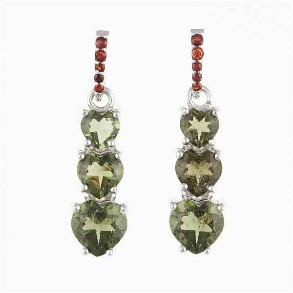 Orecchini in argento con moldaviti e granati - cuore 228G-2