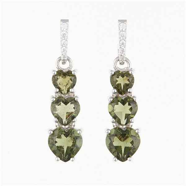 Orecchini in argento con moldaviti e zirconi - cuore 228Z-2