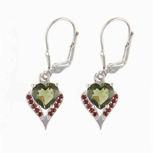 Orecchini in argento con moldavite e granati - cuore 265G-4
