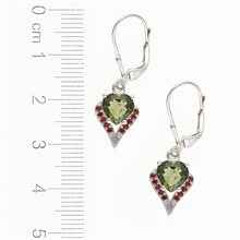 Orecchini in argento con moldavite e granati - cuore 265G-4