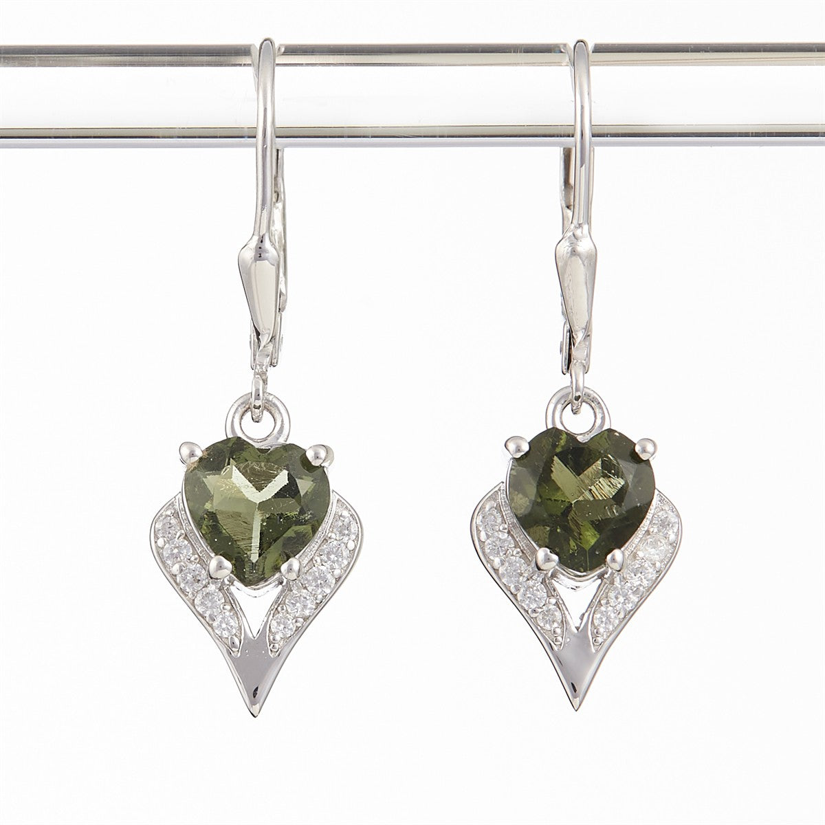 Silver earrings with moldavites and cubic zirconia 265Z-4