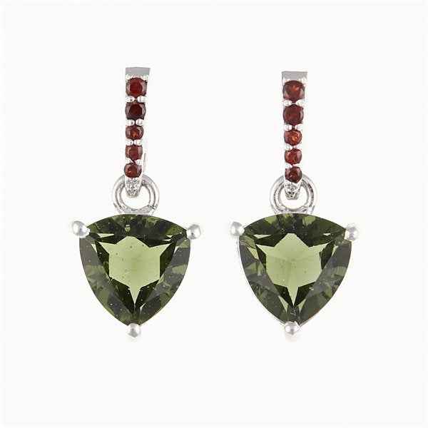 Orecchini in argento con moldaviti e granati - cuore 283G-2