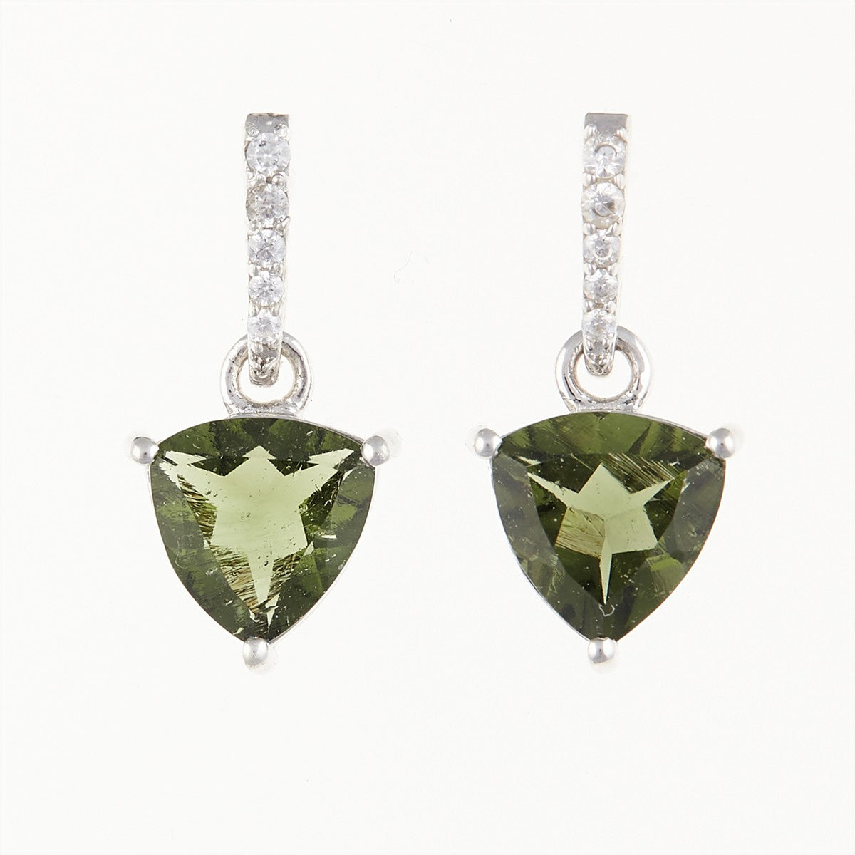 Silver earrings with moldavites and cubic zirconia - heart 283Z-2