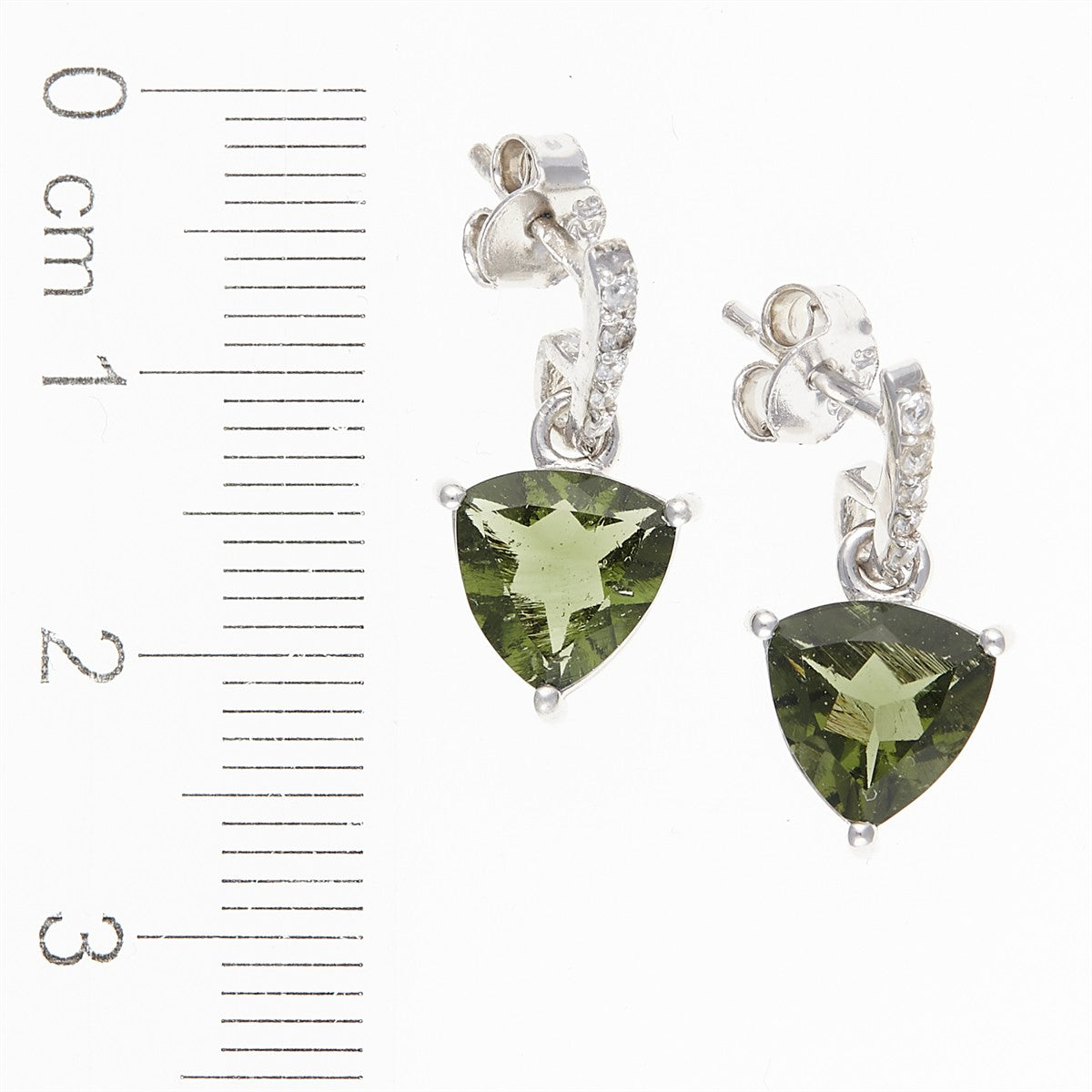 Silver earrings with moldavites and cubic zirconia - heart 283Z-2