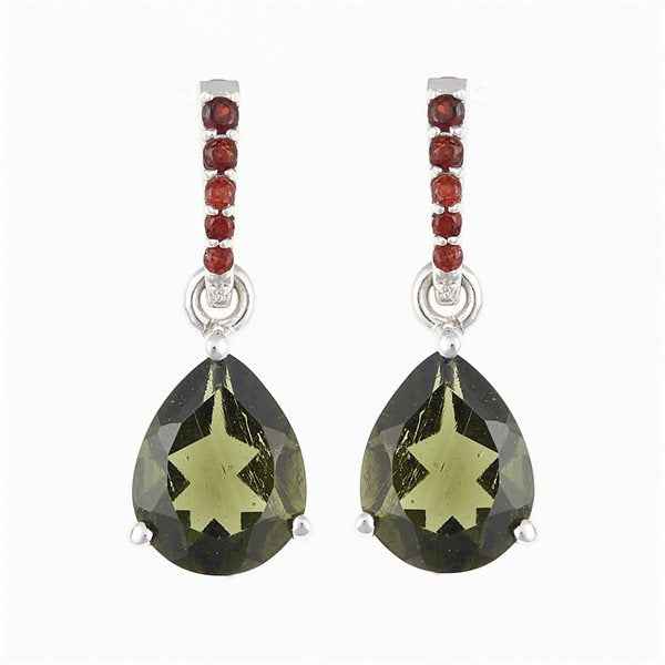 Orecchini in argento con moldavite e granati 328G-2