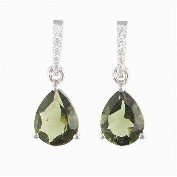 Orecchini in argento con moldaviti e zirconi 328Z-2