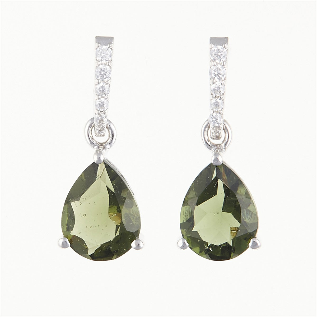 Silver earrings with moldavites and cubic zirconia 328Z-2