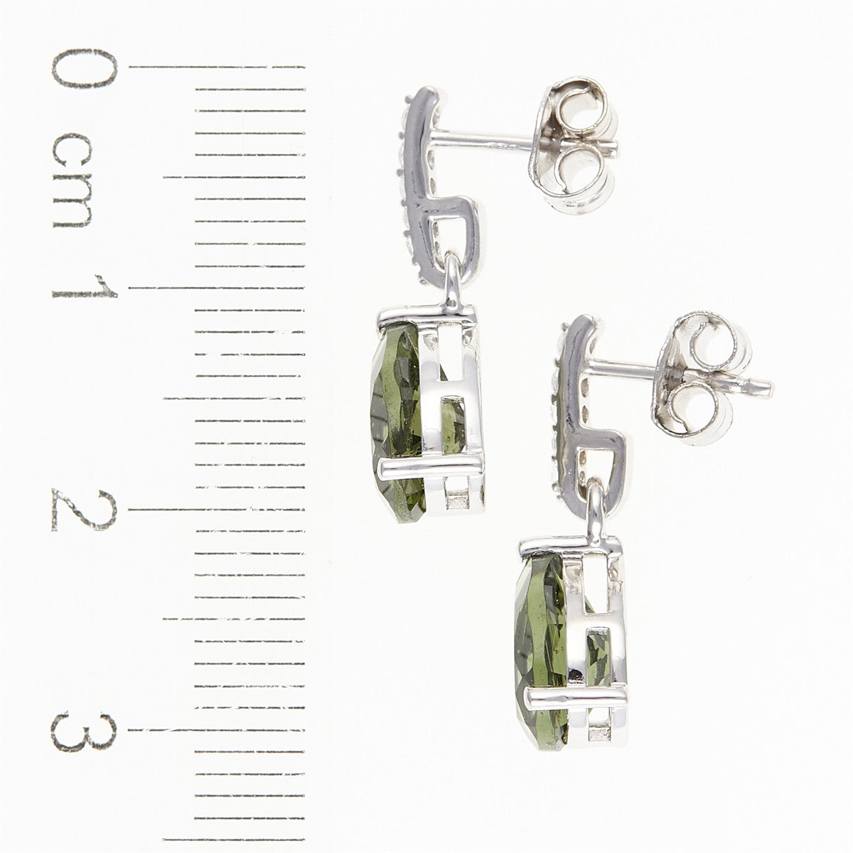 Silver earrings with moldavites and cubic zirconia 328Z-2