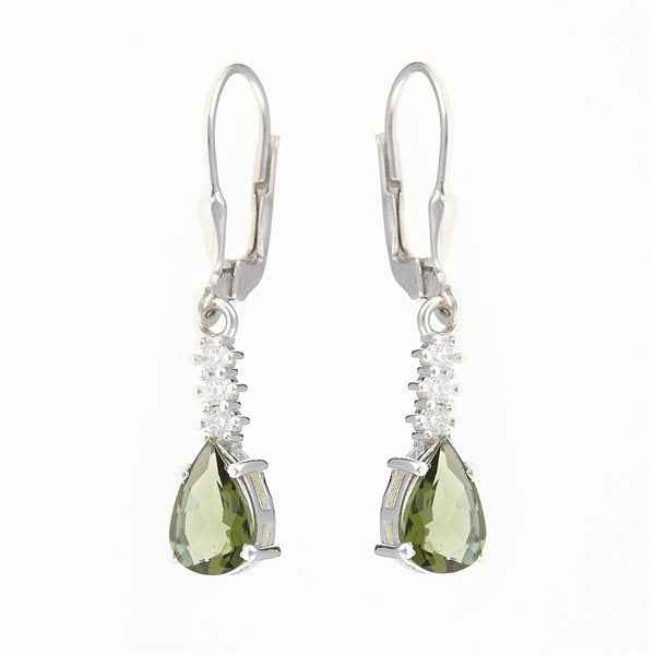 Orecchino in argento con moldavite e zirconi 411Z-4
