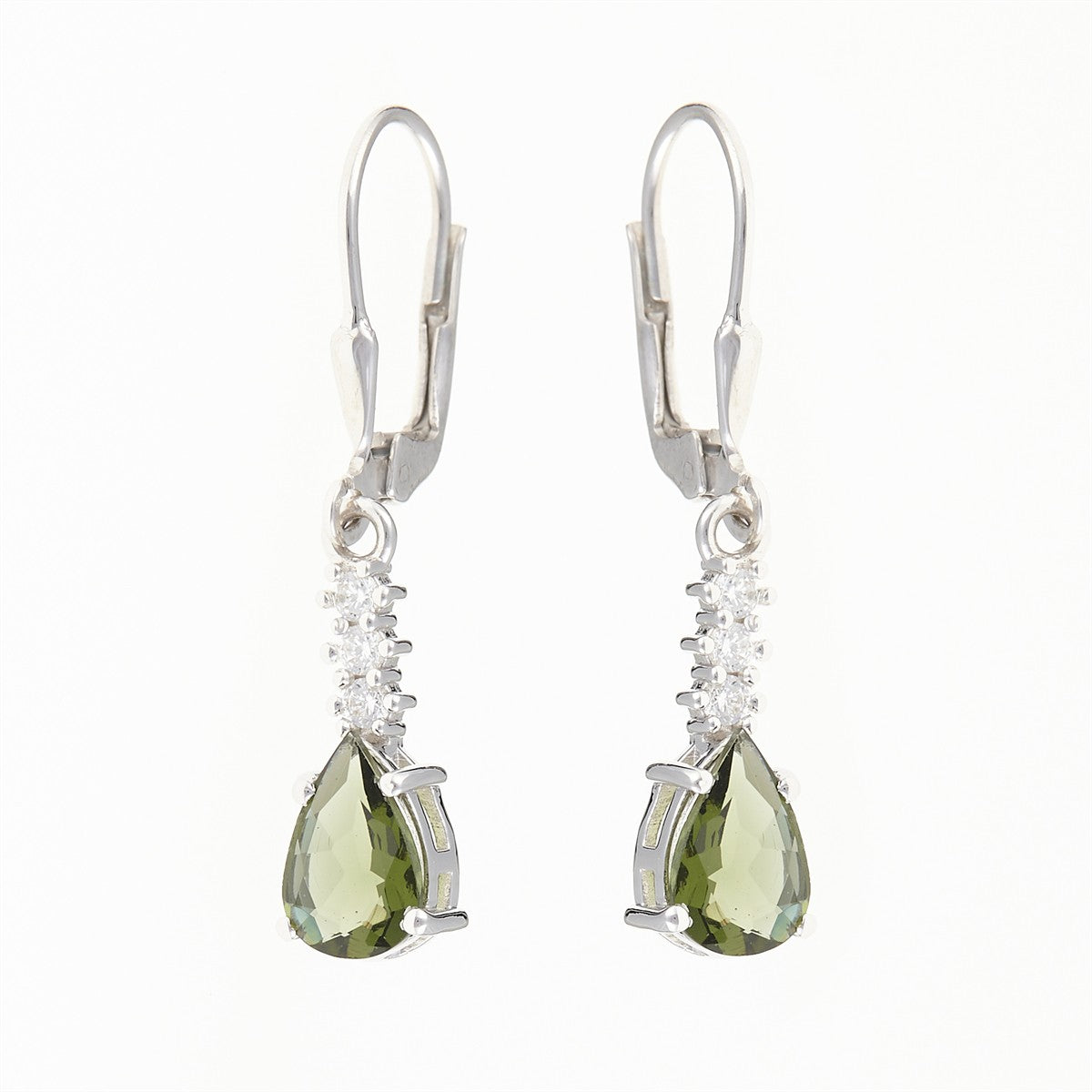 Silver earring with moldavite and cubic zirconia 411Z-4