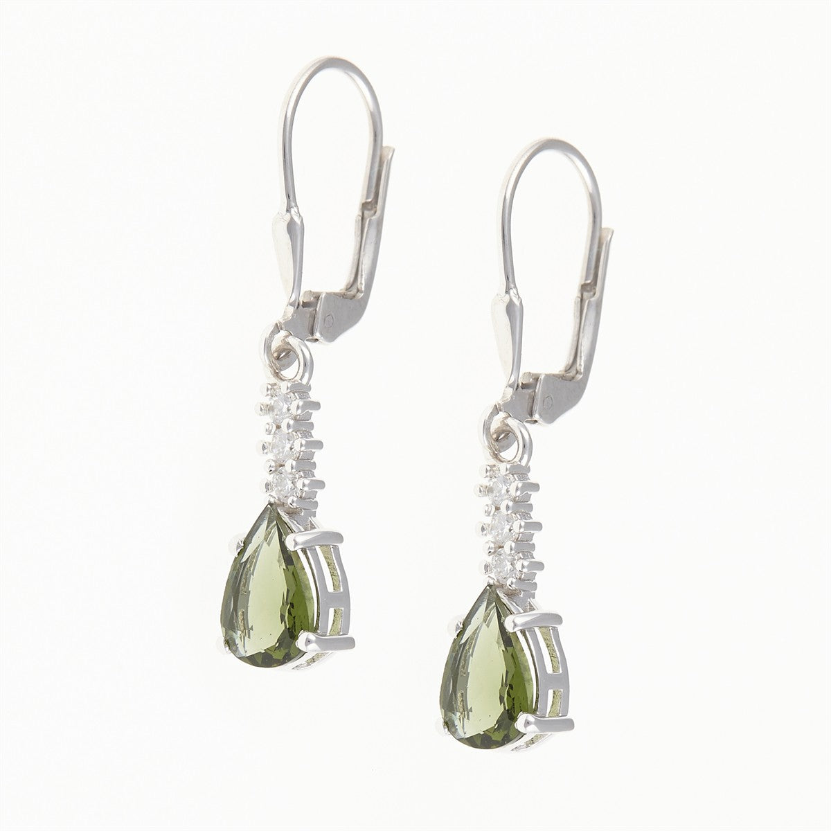 Silver earring with moldavite and cubic zirconia 411Z-4