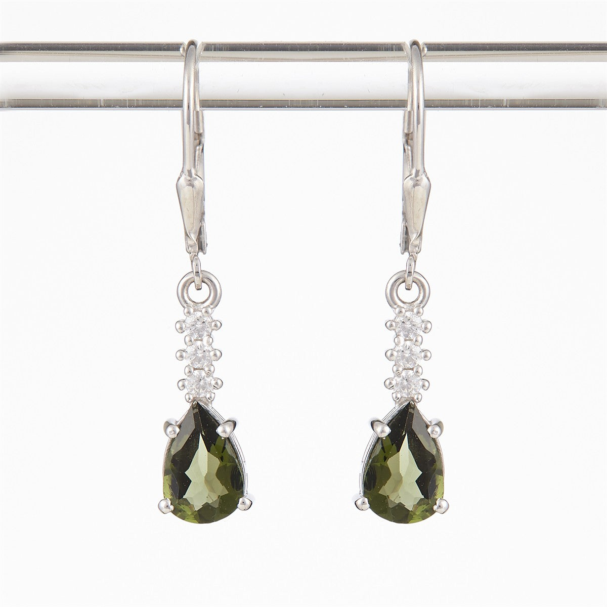 Silver earring with moldavite and cubic zirconia 411Z-4