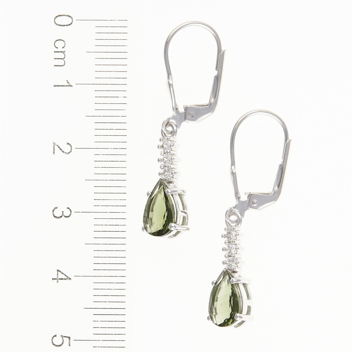 Silver earring with moldavite and cubic zirconia 411Z-4
