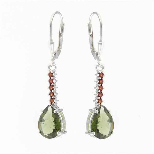 Orecchini in argento con moldavite e granati 412G-4