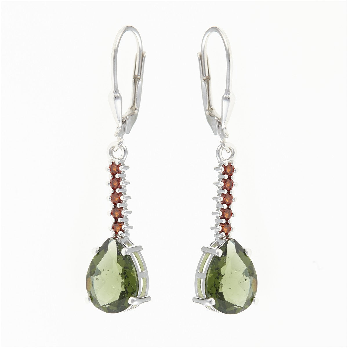 Silver earrings with moldavite and garnets 412G-4
