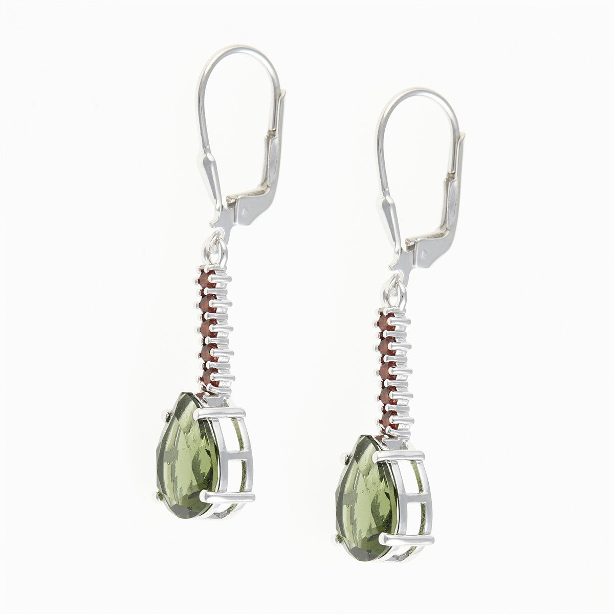 Silver earrings with moldavite and garnets 412G-4