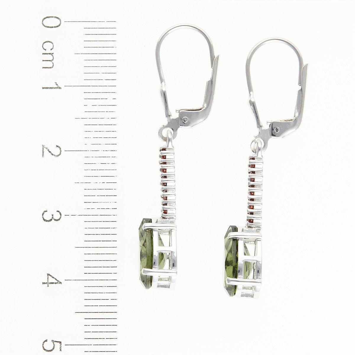 Silver earrings with moldavite and garnets 412G-4
