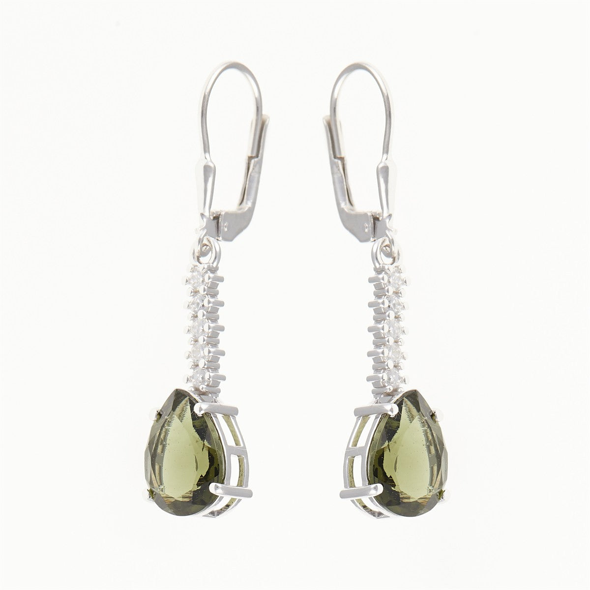 Silver earring with moldavite and cubic zirconia 412Z-4