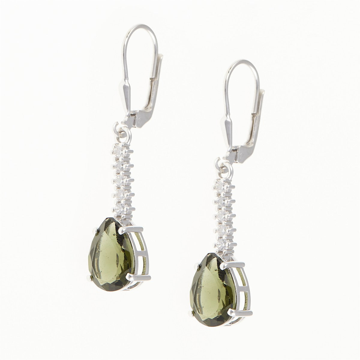 Silver earring with moldavite and cubic zirconia 412Z-4