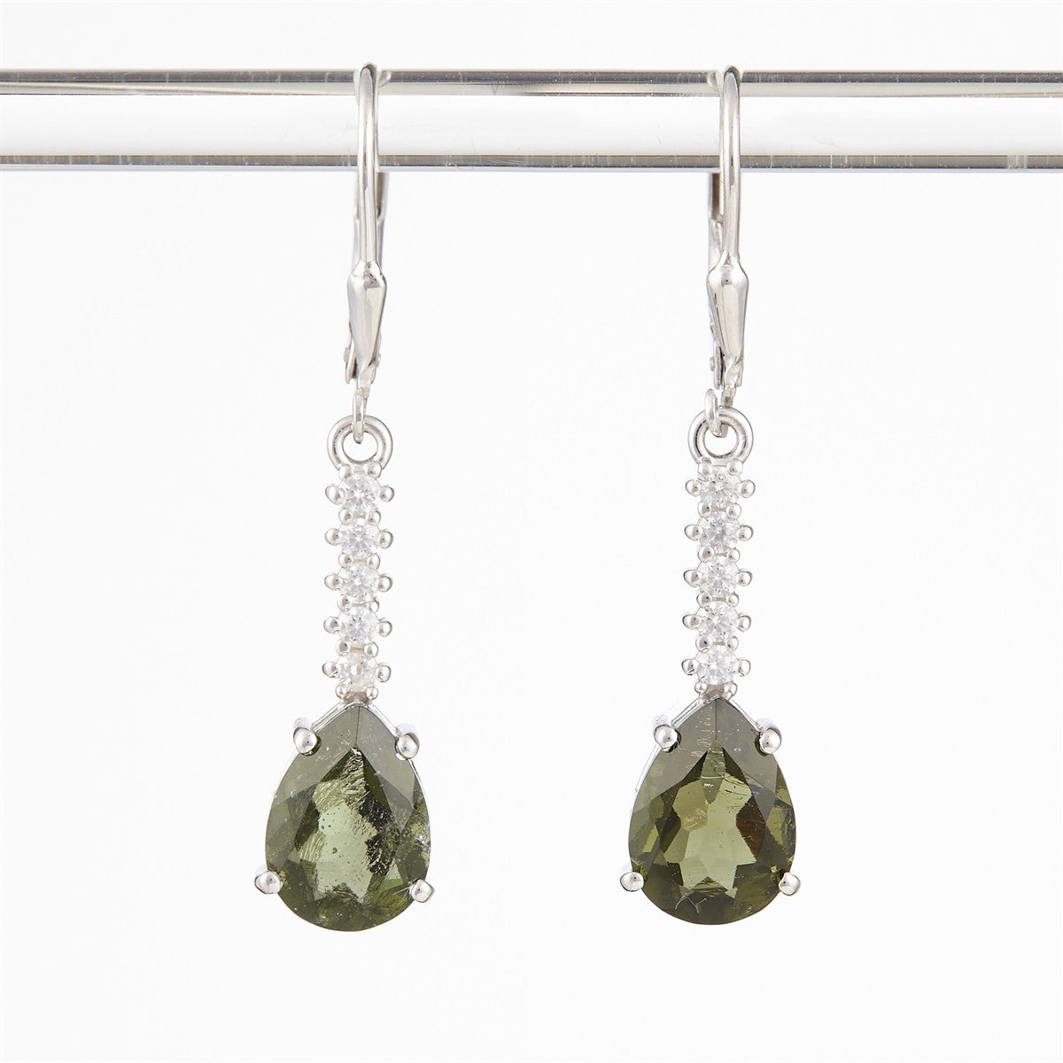 Silver earring with moldavite and cubic zirconia 412Z-4