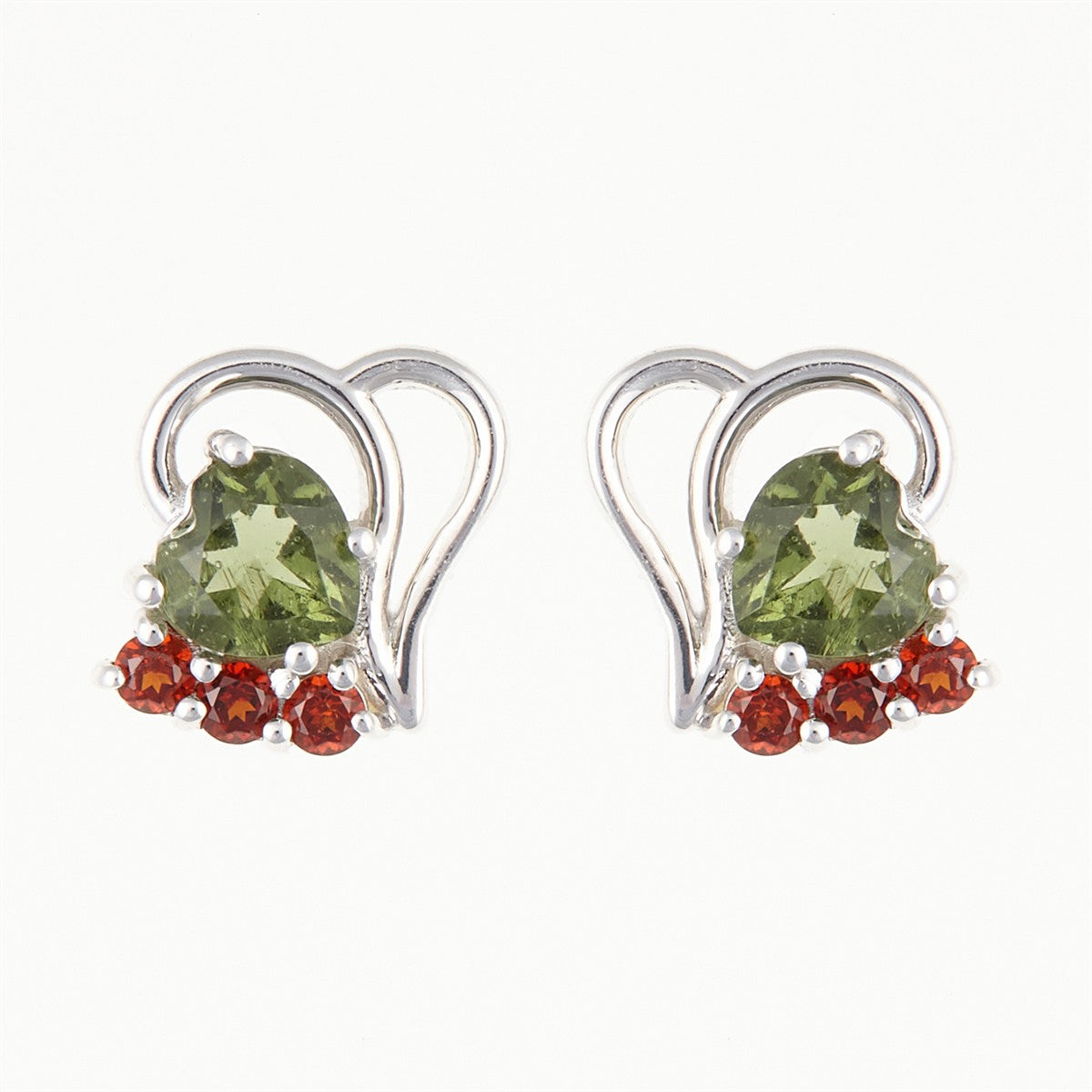 Silver earrings with moldavites and garnets 414G-2