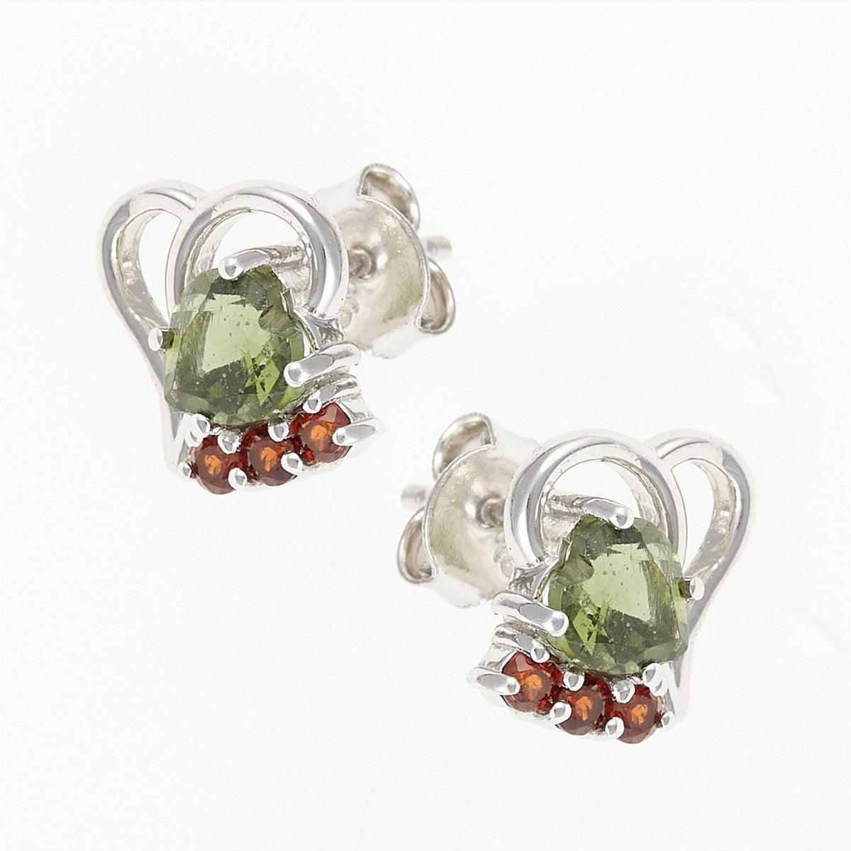 Silver earrings with moldavites and garnets 414G-2