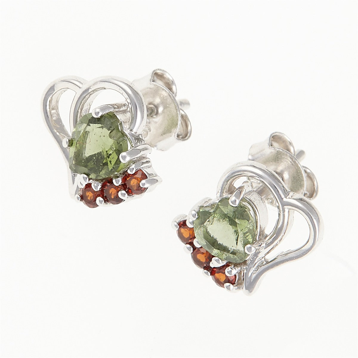 Silver earrings with moldavites and garnets 414G-2