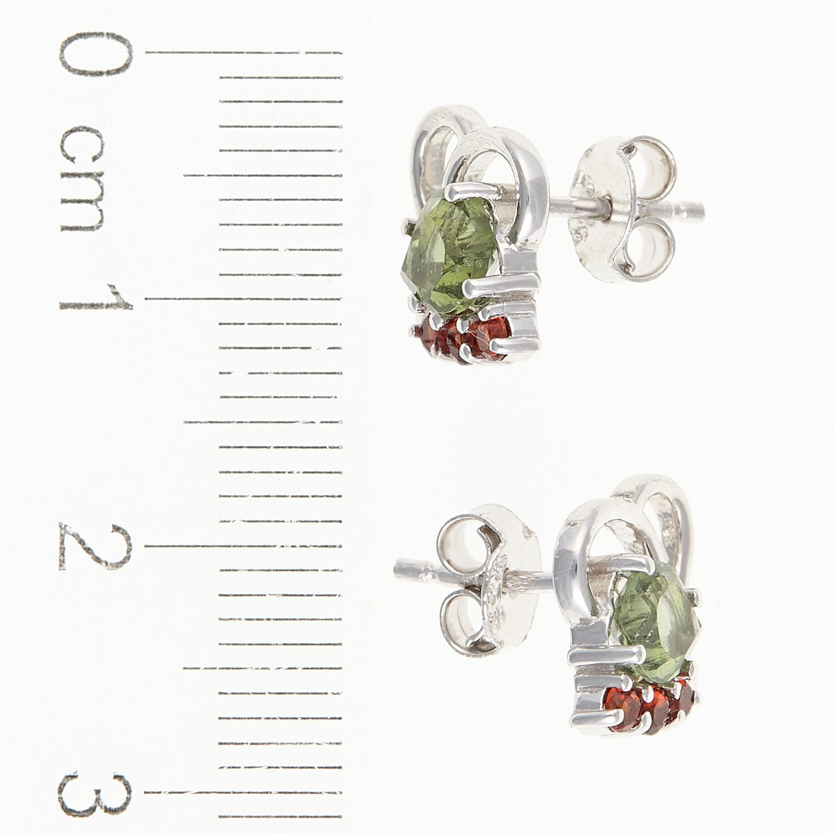 Silver earrings with moldavites and garnets 414G-2