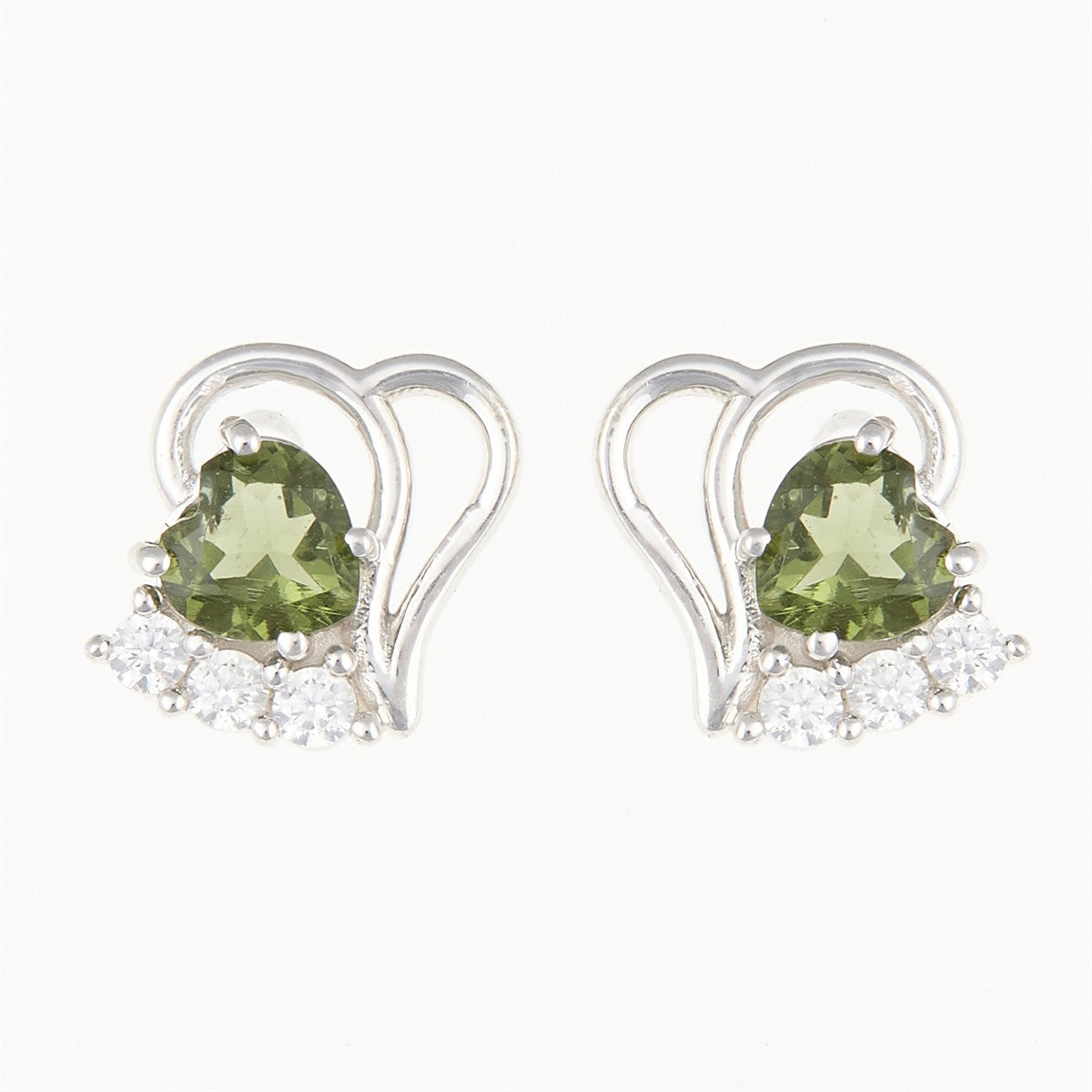 Silver earrings with moldavites and cubic zirconia 414Z-2