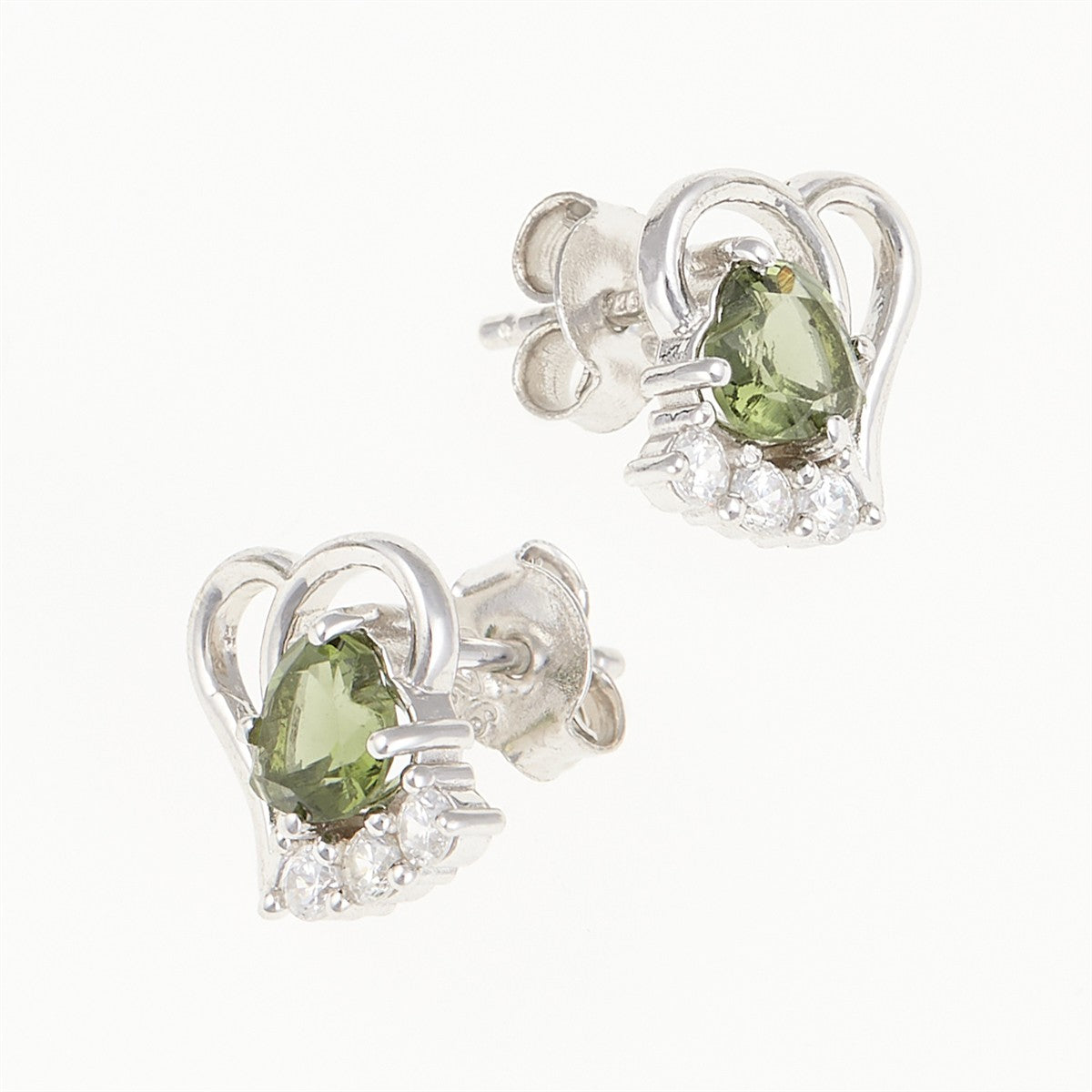 Silver earrings with moldavites and cubic zirconia 414Z-2