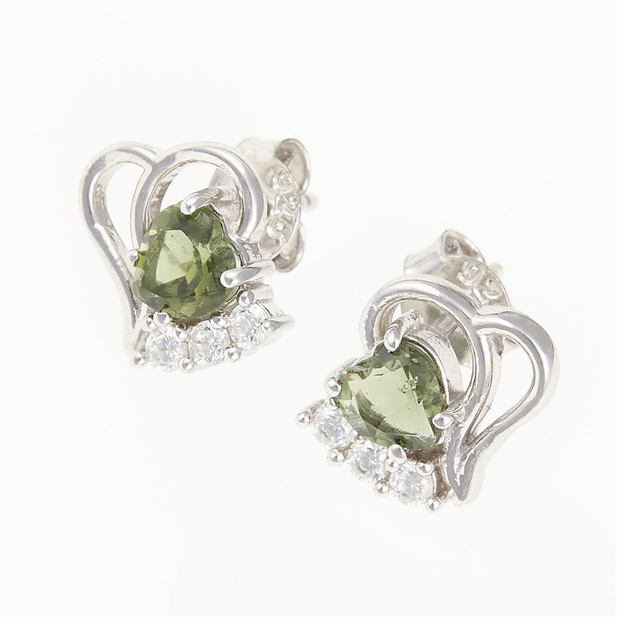 Silver earrings with moldavites and cubic zirconia 414Z-2