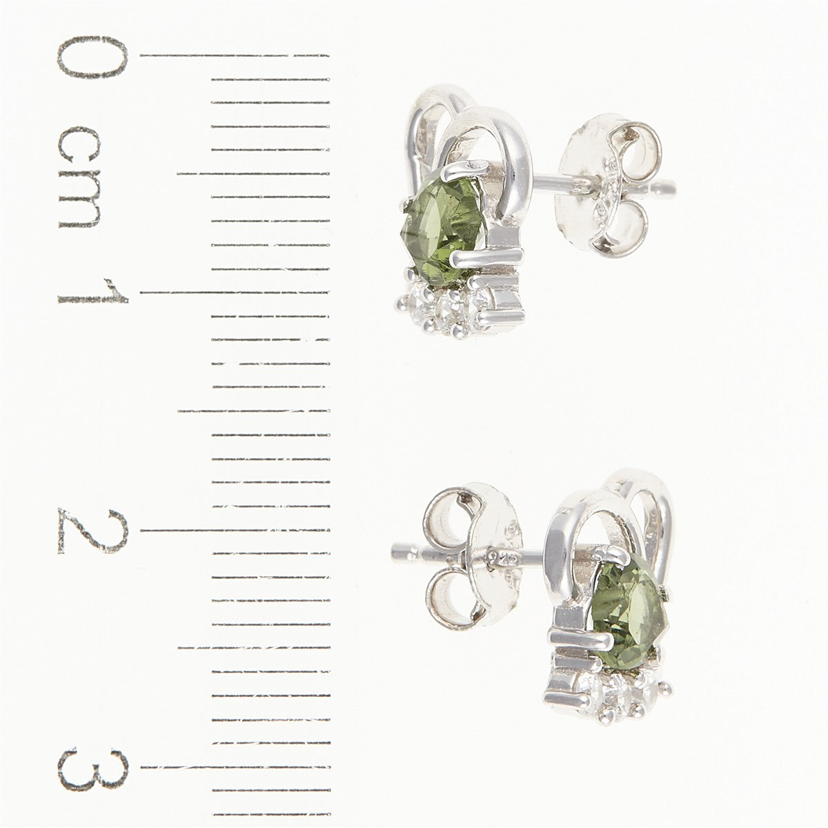 Silver earrings with moldavites and cubic zirconia 414Z-2