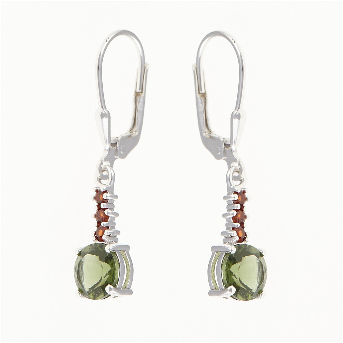 Silver earrings with moldavite and garnets 434G-4