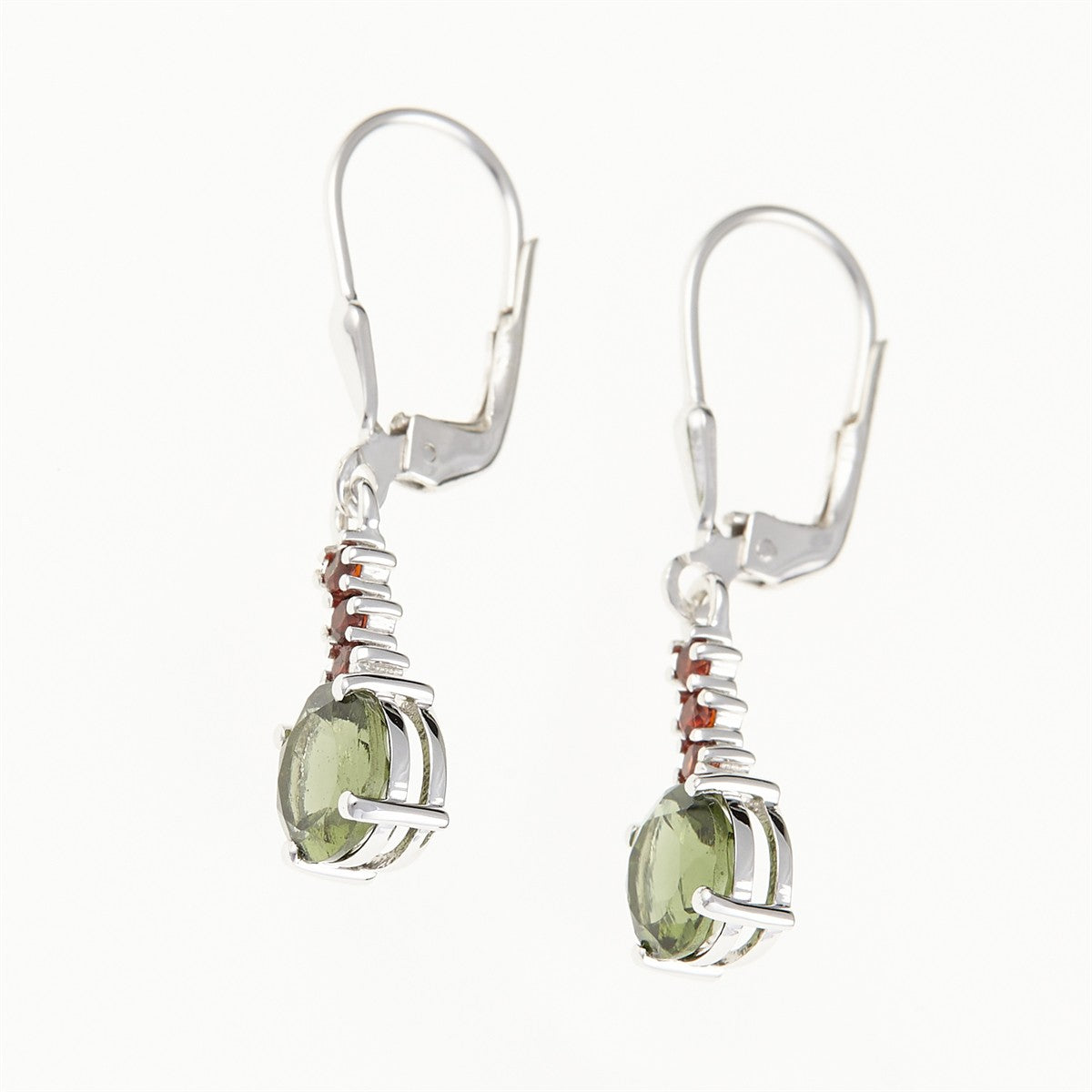 Silver earrings with moldavite and garnets 434G-4