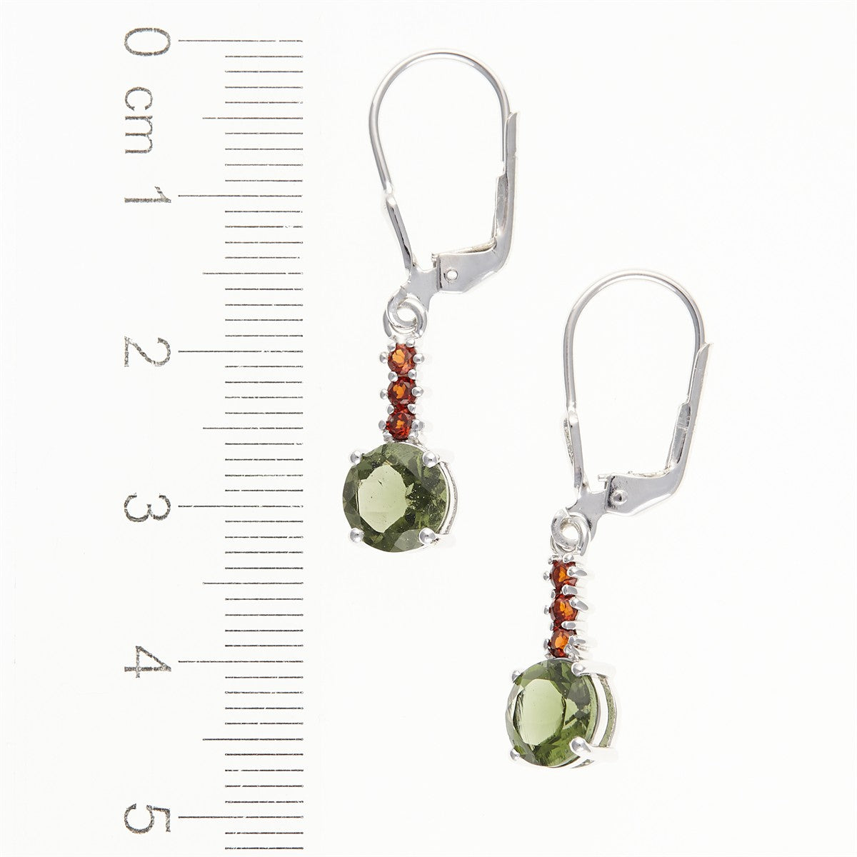 Silver earrings with moldavite and garnets 434G-4