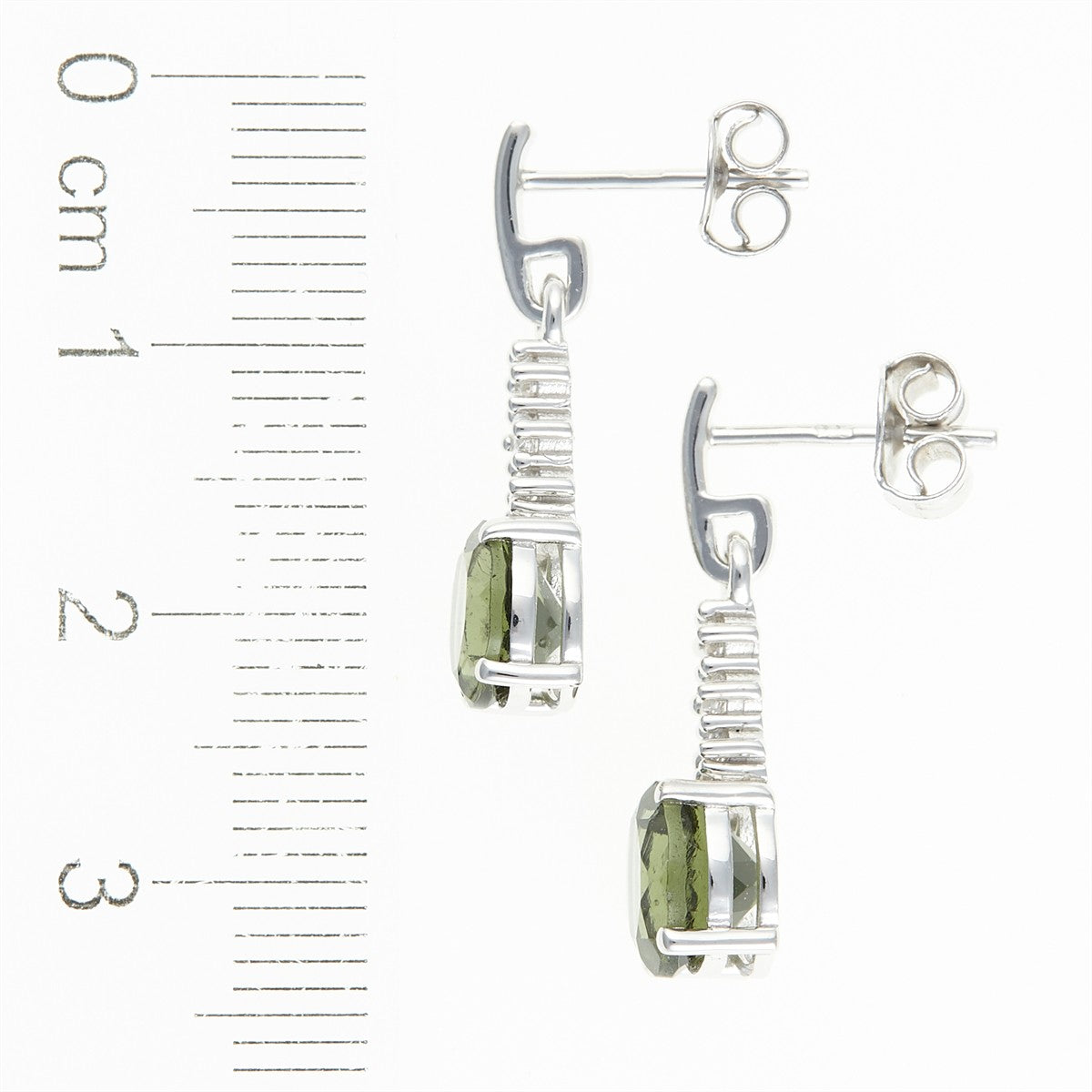 Silver earrings with moldavite and zircons 434Z-2