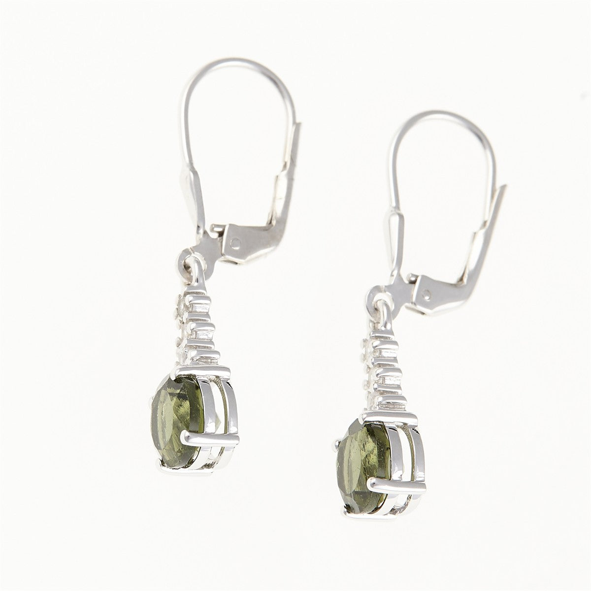 Silver earrings with moldavite and zircons 434Z-4