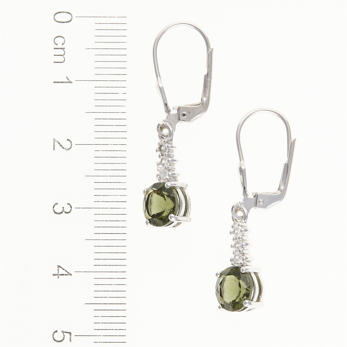 Silver earrings with moldavite and zircons 434Z-4