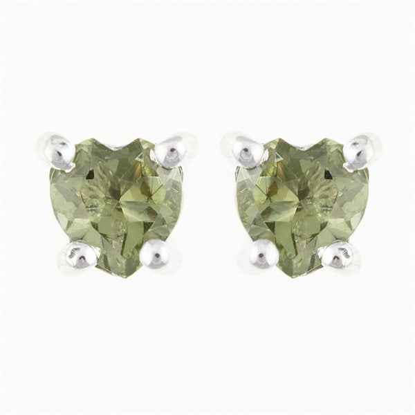 Orecchini in argento con Moldaviti - a forma di cuore - 481-2