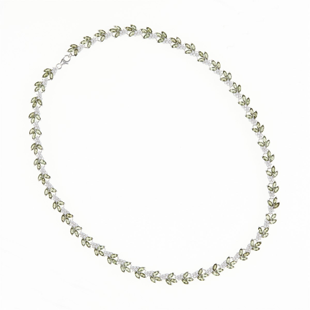 Silver necklace with moldavites zircons 101