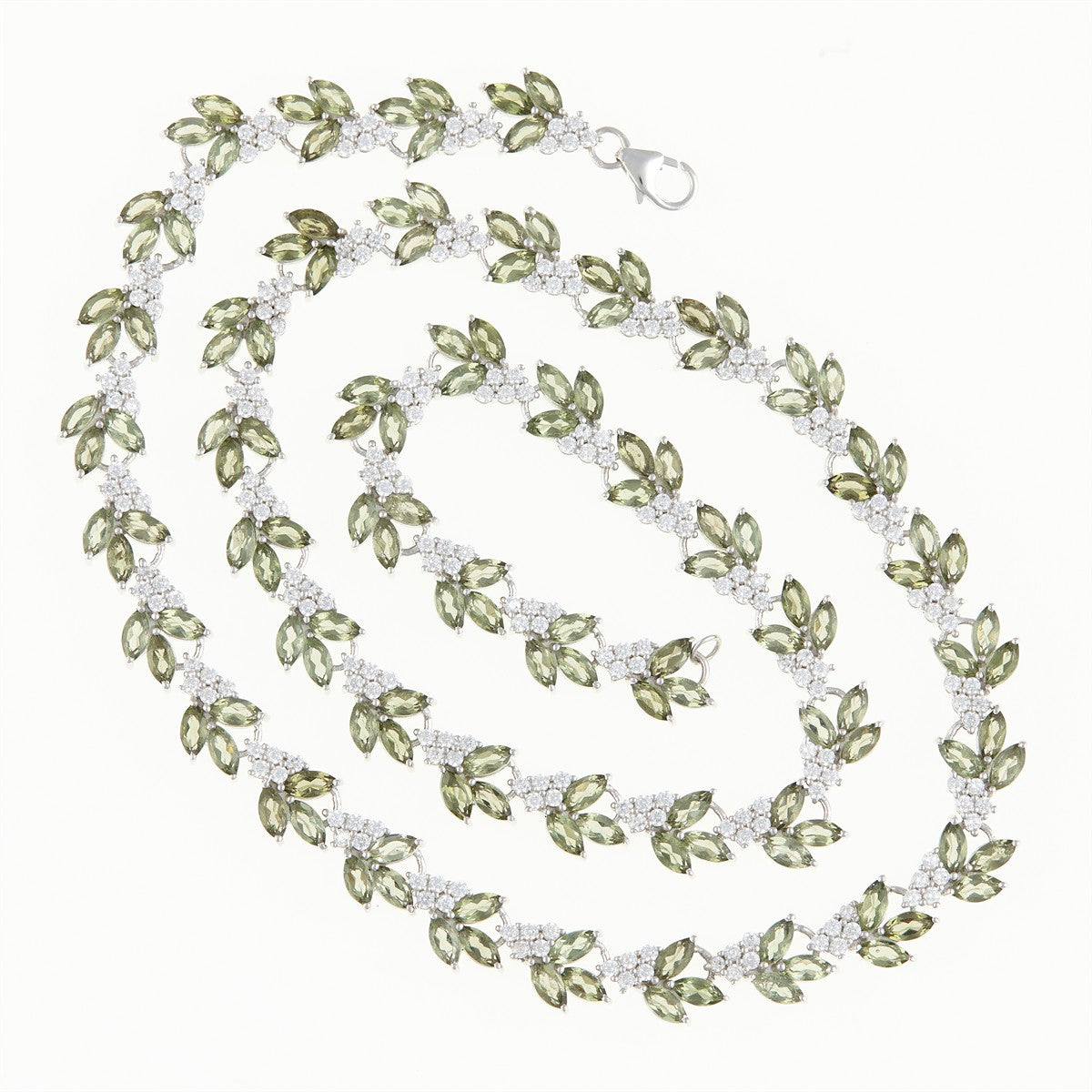Silver necklace with moldavites zircons 101