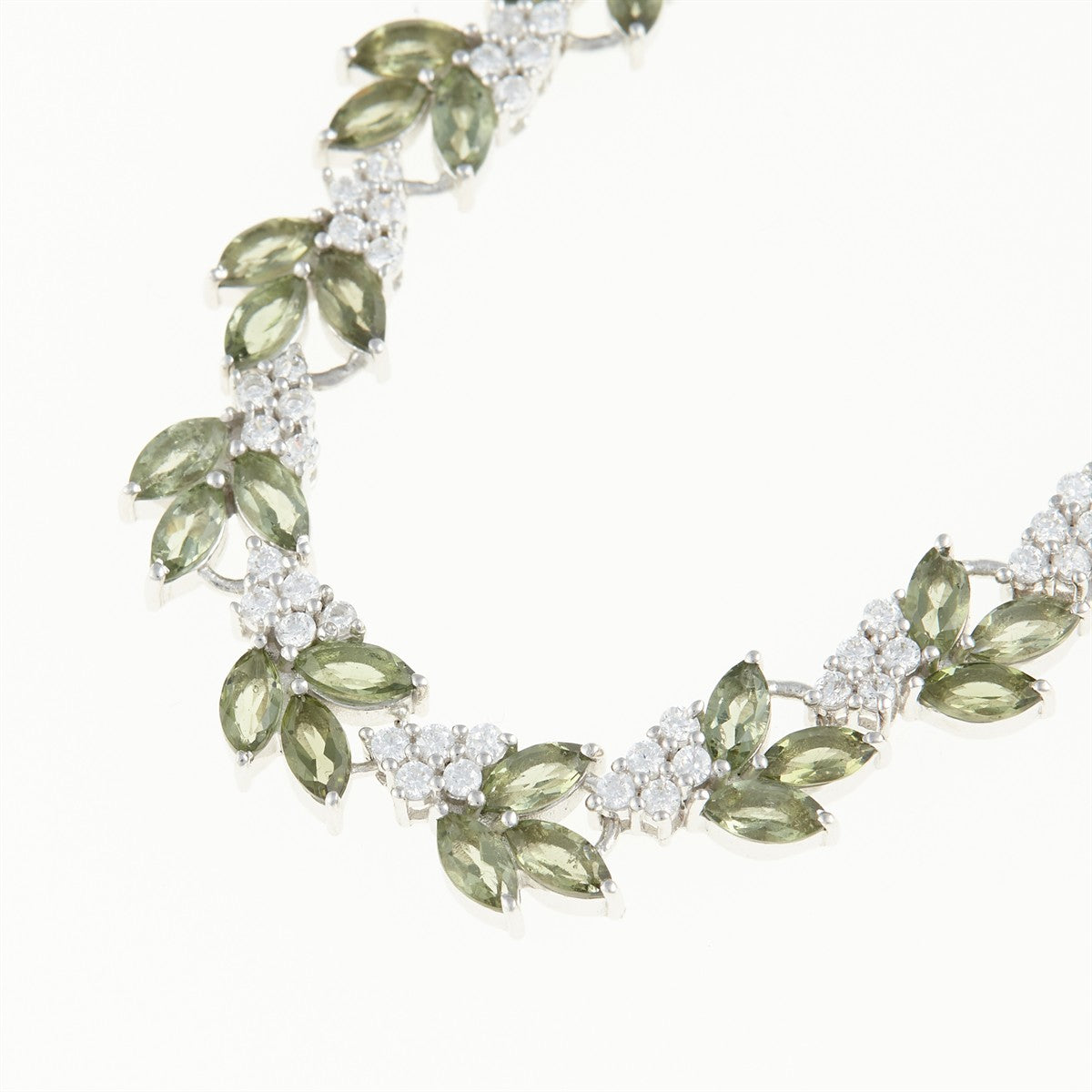 Silver necklace with moldavites zircons 101