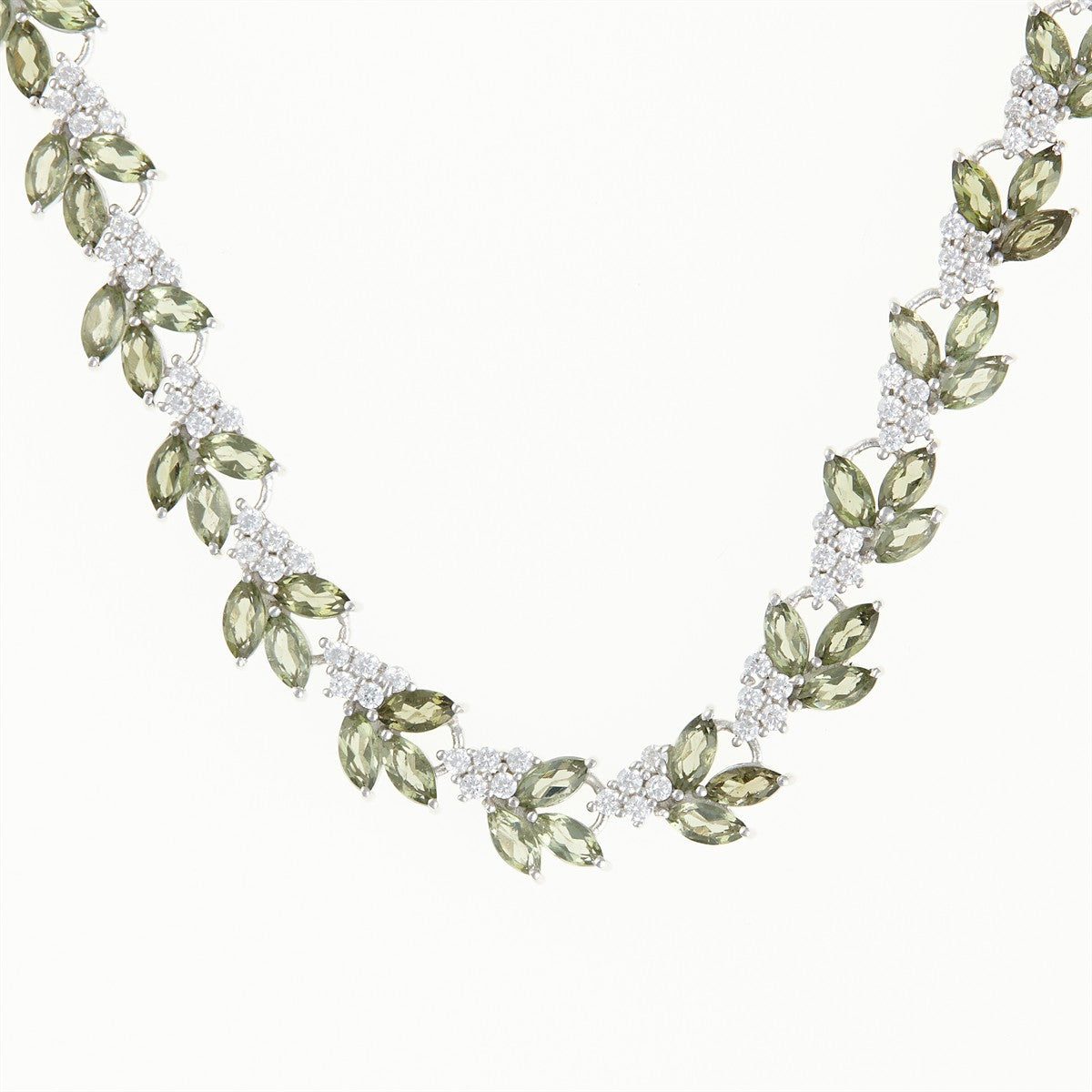 Silver necklace with moldavites zircons 101