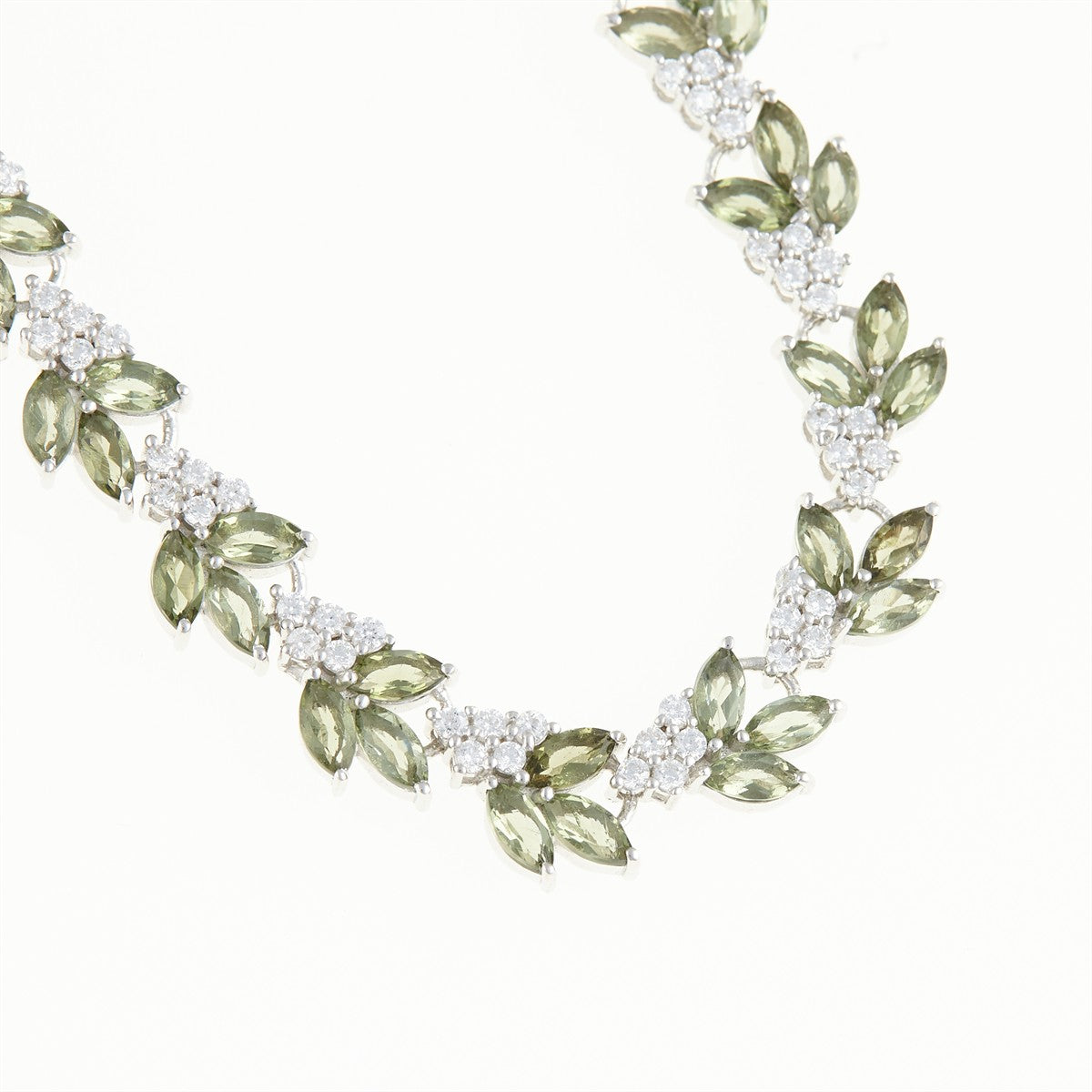 Silver necklace with moldavites zircons 101