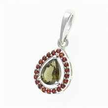 Silver pendant with moldavite and garnets 048G