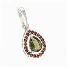 Silver pendant with moldavite and garnets 048G