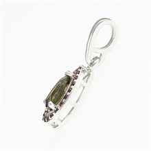Silver pendant with moldavite and garnets 048G